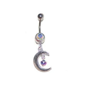 Iridescent rainbow astrology moon belly ring